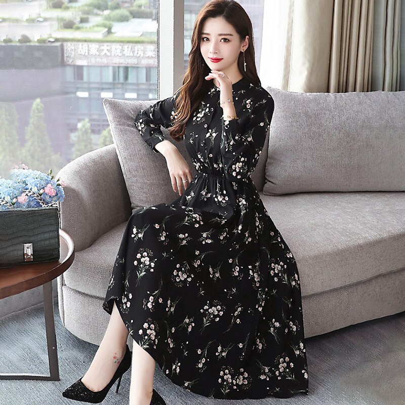 ワンピース　ロングワンピース　ロング 膝丈 花柄ワンピース ミモレ丈 花柄　袖あり 半袖 前開き 薄手 かわいい 大人可愛い きれいめ　カワイイ 韓国 大人可愛い　シンプル　大人　エレガント　清楚感