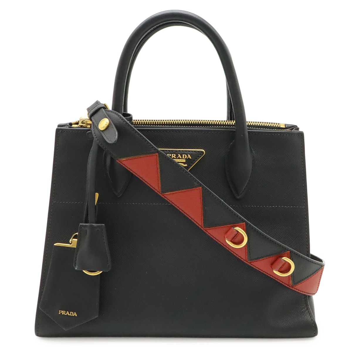 パラディグム ハンドバッグ 2WAY ショルダーバッグ サフィアーノ レザー NERO 黒 ブラック FUOCO 赤 レッド ゴールド金具 1BA10