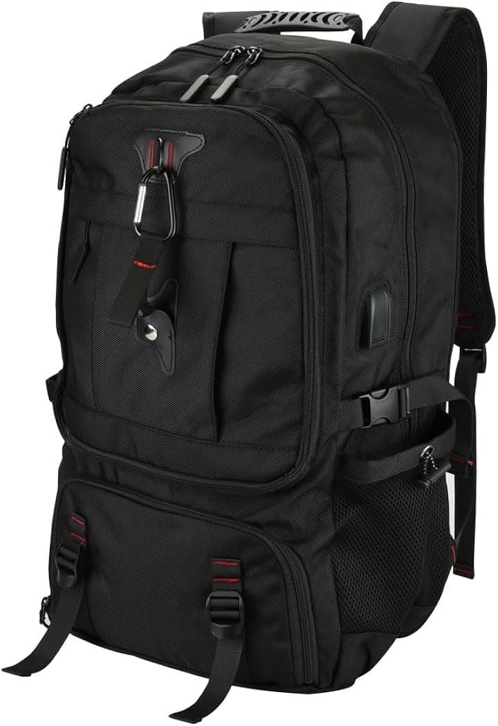 アウトドアバッグ 大容量 容量拡張 シューバッグ付き 防水 登山 キャンプ(ブラック)