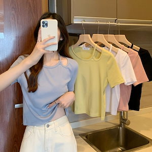 女性用無地半袖tシャツトレンディな夏の新デザインオフショルダーホットガールスリムショートクロップトップ