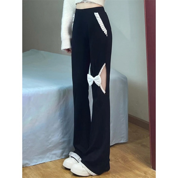 激安セール 蝶結び スリム カジュアル 上品映え 春 ハイウエスト ロングパンツ スラックス フレアパンツ 破れ 5,099円