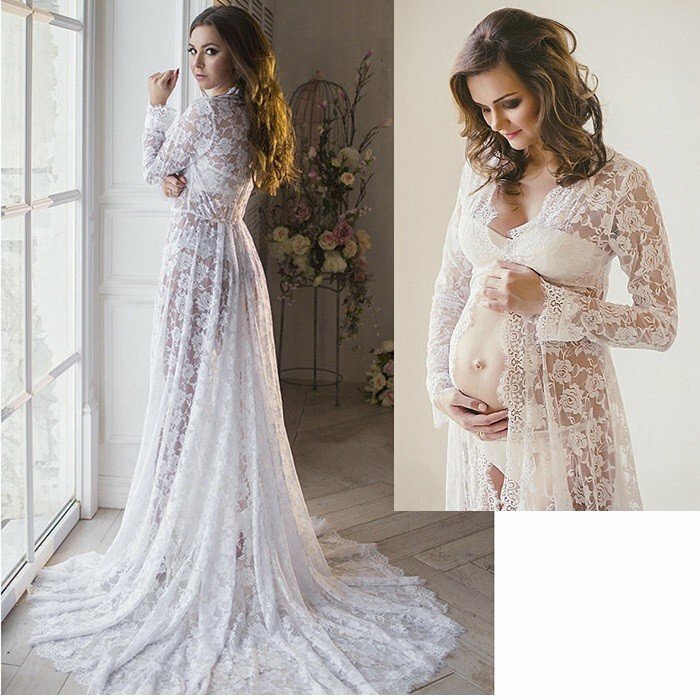 【期間限定！】大人気！ドレス マタニティ レース ガウン 花柄 半袖 長袖 刺繍 レトロ