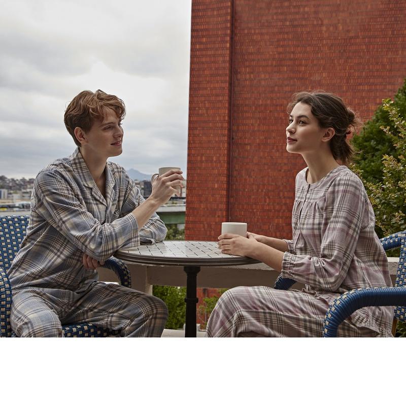 先染め綿起毛チェックカップルパジャマセット (WPA5075MWPA5075W)