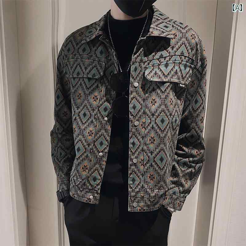 メンズ ファッション レトロ デニムジャケット 春秋 プリント ジャケット
