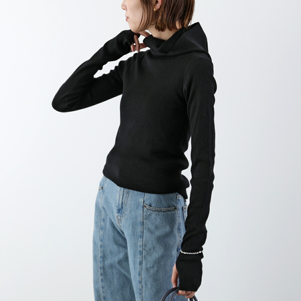 ANTHOM アントム フーディ リブニット A26517 レディース ウール混 タートルネック セーター タイト 12