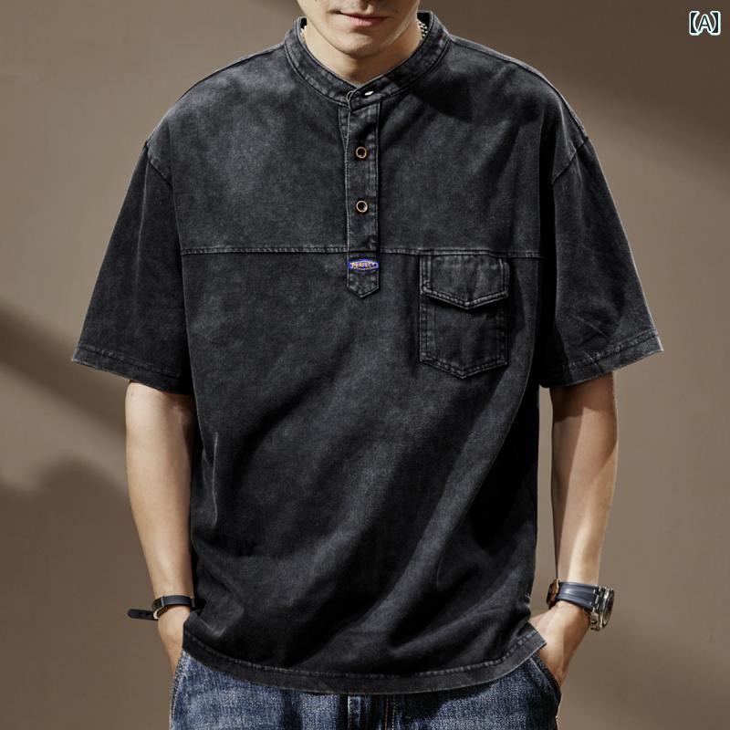 ポロシャツ ノスタルジック ウォッシュ サマー 半袖 メンズ 綿 ラウンドネック Tシャツ アメリカン カジュアル 都会的 夏 レジャー ポケット 7,113円