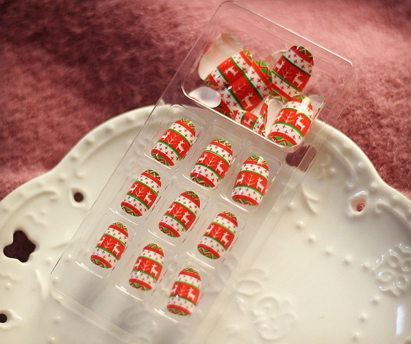 High quality Merry Christmas fawn orange 24pcs false Cu 商い with glue 高級な nails kit french short