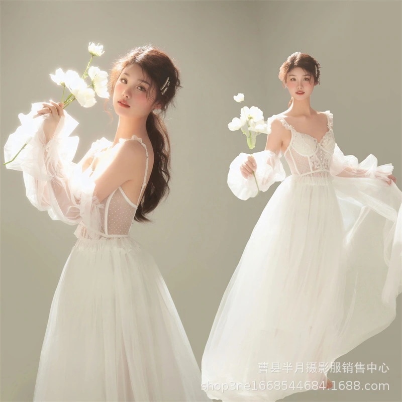 【急速出荷!】レースのウェディングドレス アート写真 サリー スタジオガール 肖像画 服装