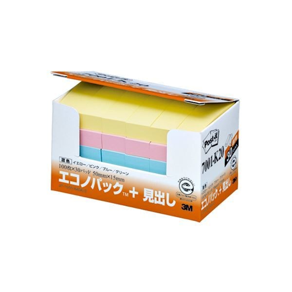 （まとめ） 3M ポストイット エコノパック 見出し 再生紙 5015mm 混色 7001-K20 1パック（30冊） 4セット