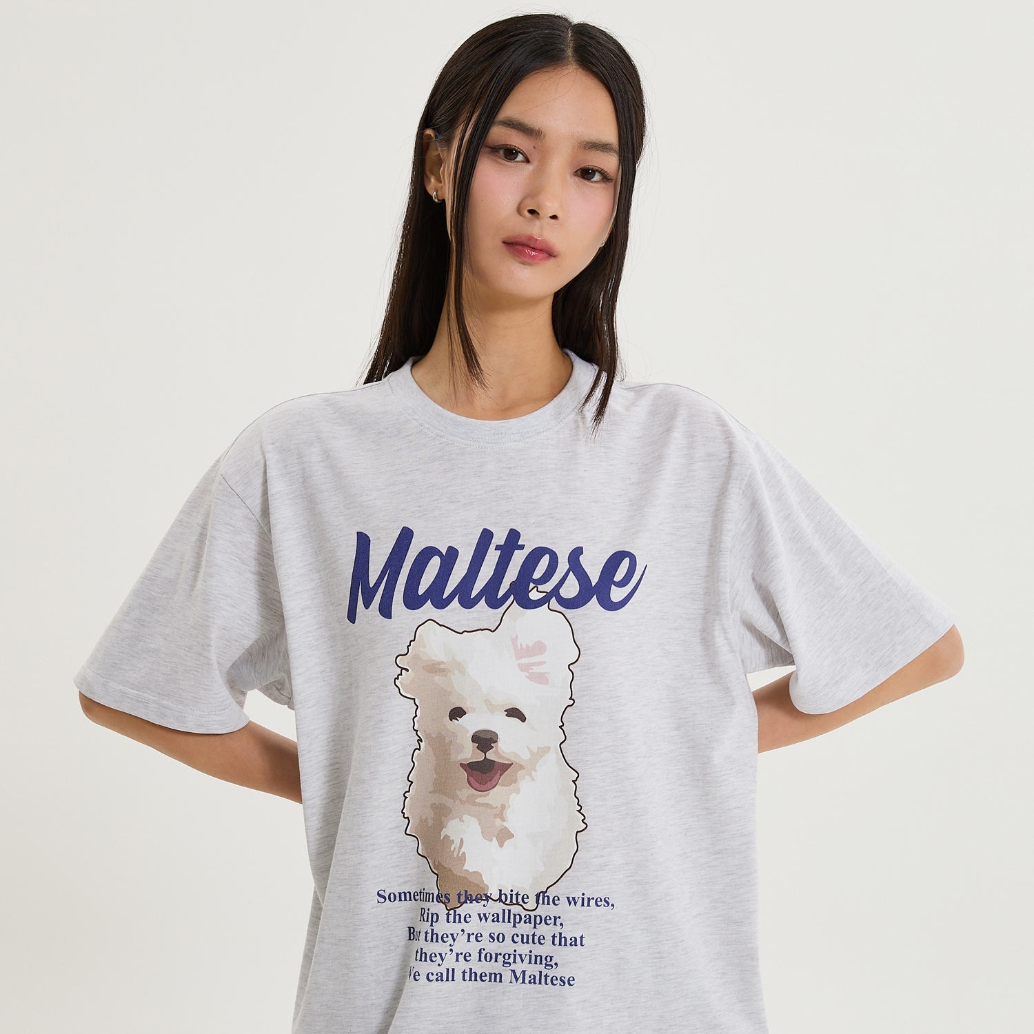 GOOREUM illustration half Sleeve T-shirt MELANGE WHITE