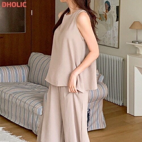 ウエストゴムルーズワイドセットアップパンツノースリーブ