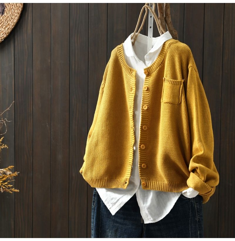 【見逃し厳禁!】 ゆったり ラウンドネック シングルブレスト レトロ レディース ニット カーディガン