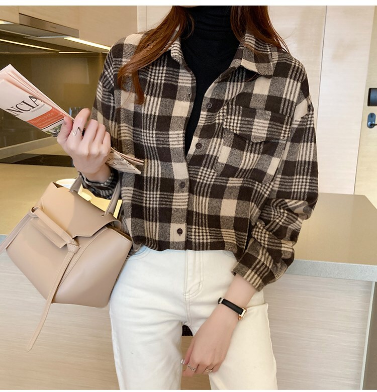 トップス シャツ 上着 長袖 襟付き かわいい 大人可愛い シンプル カジュアル 大人 おしゃれ お洒落 大人可愛い 大人女子 こなれ感 ラフ メンズライク クール 柄 チェック柄 秋 10代 20代