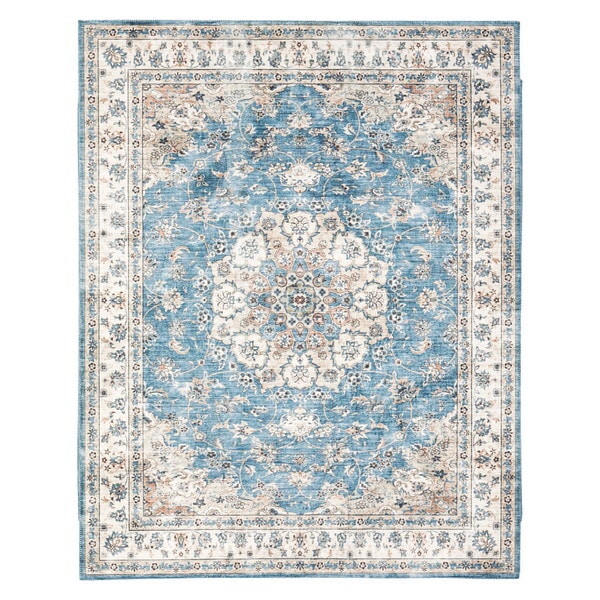 240627004 アンティーク絨毯風プリントラグ カメオ 230×330 ブルー メーカー直送