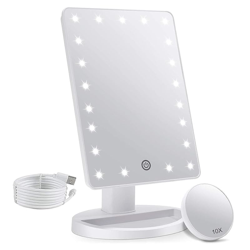 FASCINATE 化粧鏡 21個LED 鏡 ライト付き 卓上 スタンドミラー 女優ミラー 10倍拡大鏡 メイク用 無段階調光 usb給電 明るい 角度180調整 人気