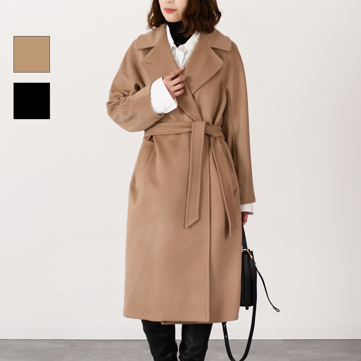 Weekend Max Mara ウィークエンド マックスマーラ コート アウター RESINA レジナ ウール ブロード ダブルブレスト ローブコート レディース ブラック ベージュ