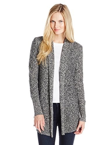 Lilla P Womens Marled Long Sleeve Hooded Duster, Black Slub, X-Small Lilla P Womens Marled Long Sleeve Hooded Duster, Black Slub, X-Small