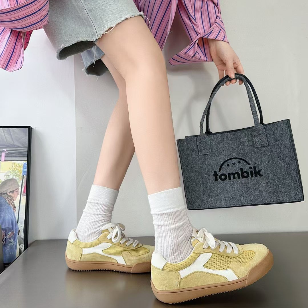 本革イエローデクサンシューズレディース2025春夏新作韓国版オールマッチメッシュスポーツカジュアルシューズフォレストガンプスニーカートレンド