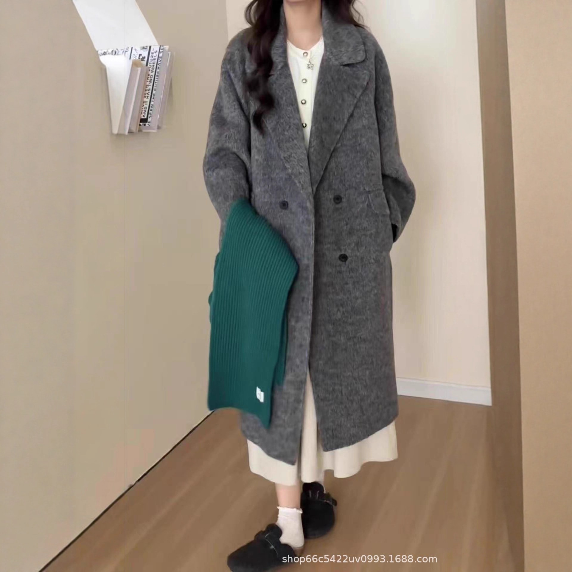 [韓西]の新気質両面ウールコート女性用韓国ブレストゆったりロングウールコート