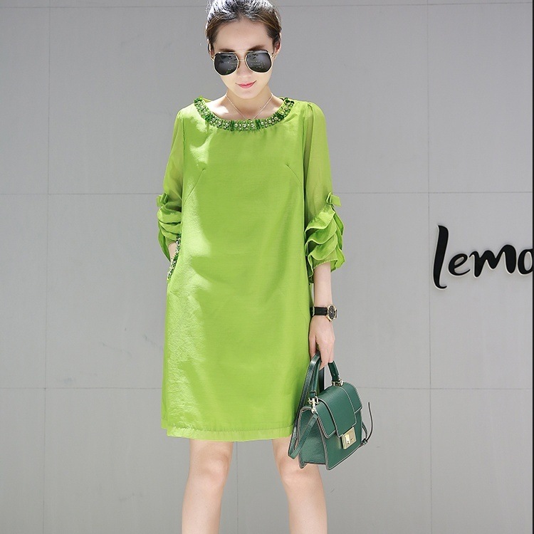 ワンピース 膝丈 ひざ丈 膝上 袖あり 7分袖 七分袖 ボリューム袖 クルーネック 襟なし Aライン 6,544円