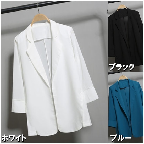 【取寄：納期2週間】スーツジャケット 長袖 春服夏服 カジュアル レディースジャケット ミドル 無地 襟あり