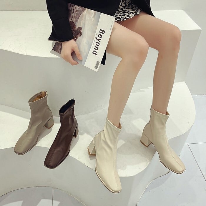 おしゃれ 人気 安い 激安 レディース ショートブーツ 6cm チャンキーヒール 太ヒール バックジップ 歩きやすい きれいめ 疲れない かっこいい カジュアル 大人 可愛い 流行り 上品