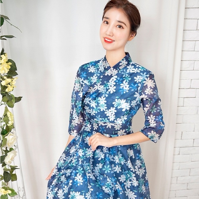 여성생활 한복 우아하고 매혹적인 캐주얼 원피스스커트 봄여름가을(S,M,L사이즈) 품격이 높음 트렌디 다양한 스타일링