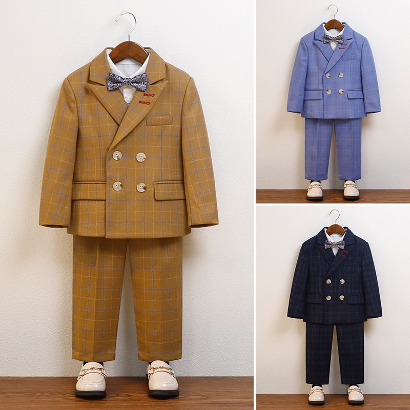 男の子 スーツ 礼服 英倫 ジェントル チェック スーツ セット 男の子 1歳 誕生日 フラワーボーイ 写真撮影 衣装