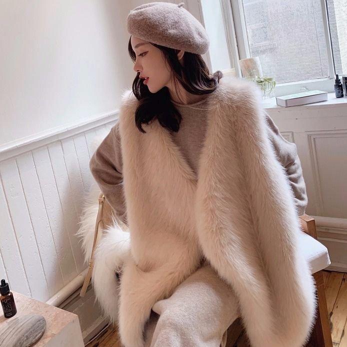 レディースファッション ファーベスト レディース 秋冬 ロングセクション イミテーションファー ホースクリップ シンファーベスト