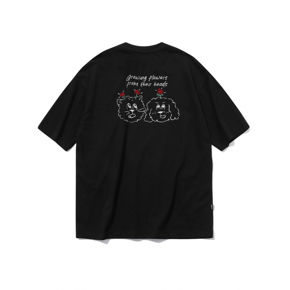 CPGN キャットパピーフラワーエンブロイダリーショートスリーブ T シャツブラック