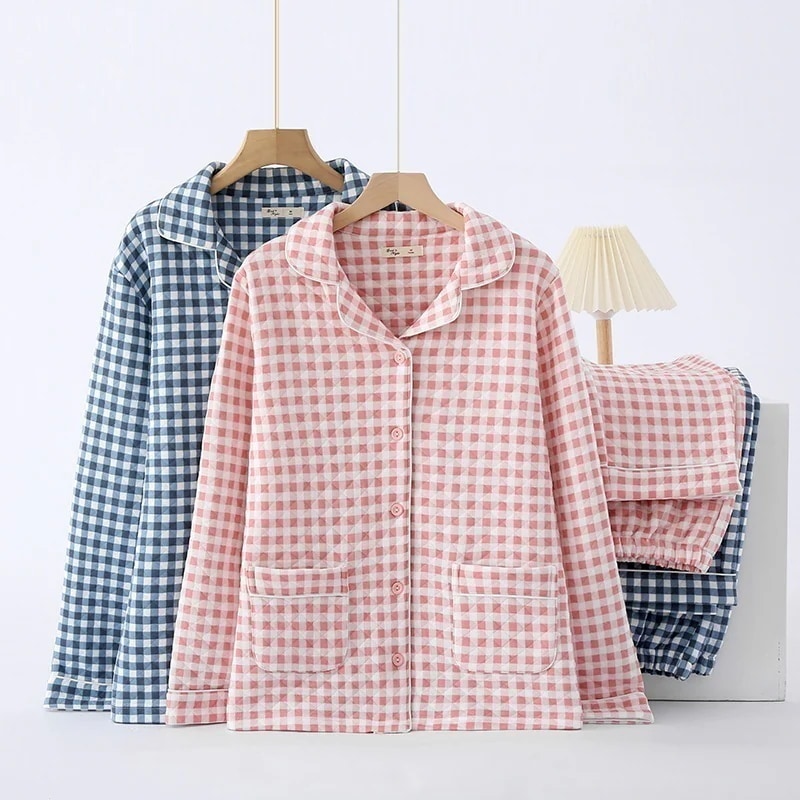 秋冬 ニュースタイル 厚手 日系 チェック パジャマ ホームウェア カップル シンプル 純綿 パジャマ 4,867円