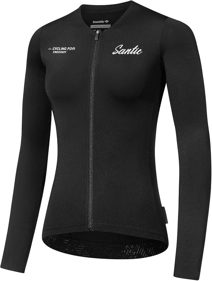 レディース サイクルジャージ 長袖 春夏 サイクリングジャージ サイクルウェア UVカット速乾通気 薄手 弾力 ポケット ロードバイク 自転車ウェア(ブラック, L)