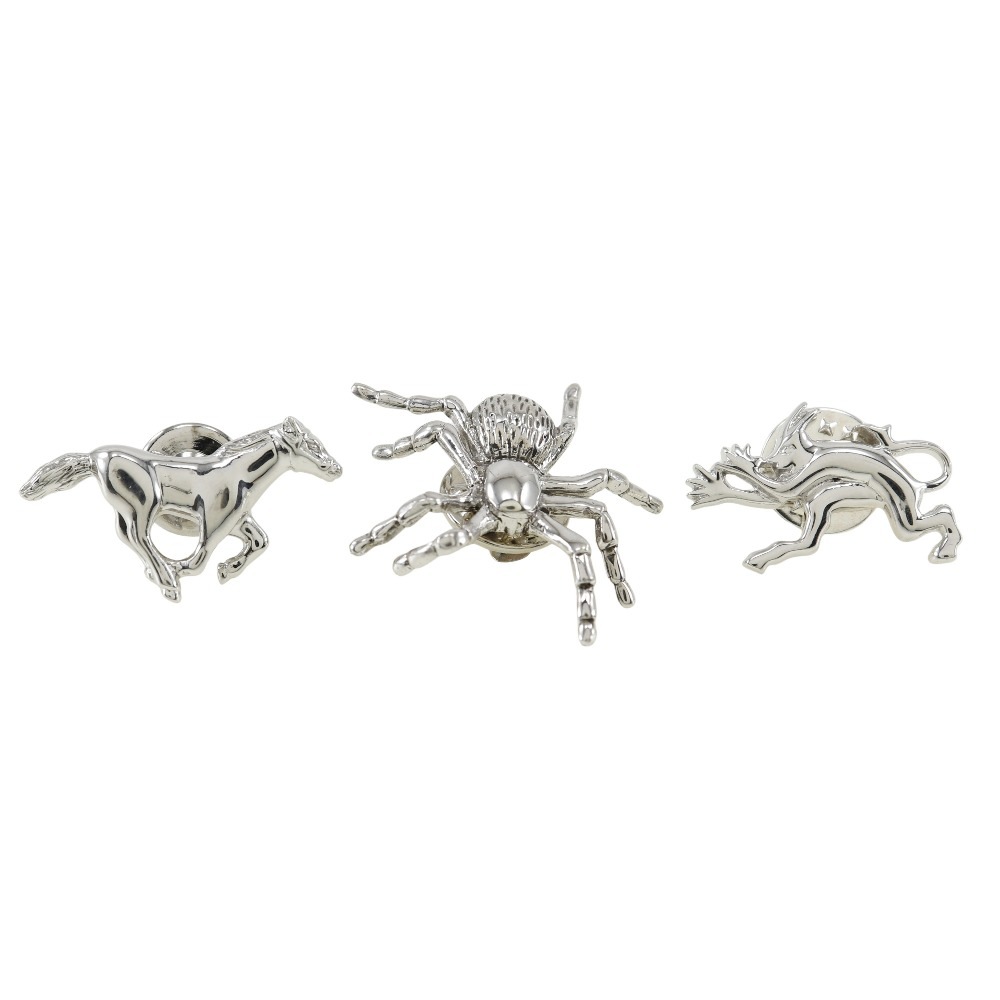 3点セット 馬 蜘蛛 デビル タイピン 金属製 シルバー メンズ 中古品