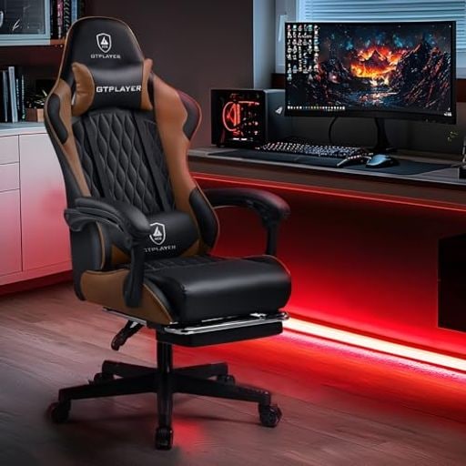 GTRACING ゲーミングチェア オフィスチェア デスク PCチェア 椅子 テレワーク 145リクライニング オットマン付き ゲームチェア ハイバック ランバーサポート ポケットコイルが内蔵 PUレ