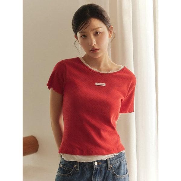 ラベルパンチングレイヤード半袖Tシャツ(MAGBTS08MRD)