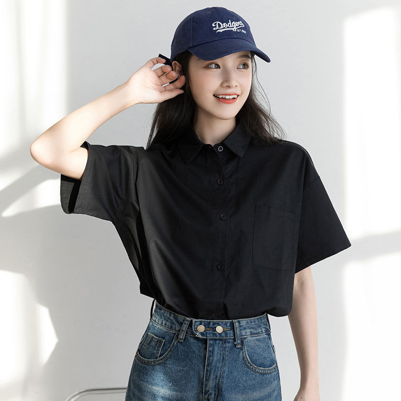 ブラック半袖シャツ レディース デザイン インナー ゆったり JK トップス987