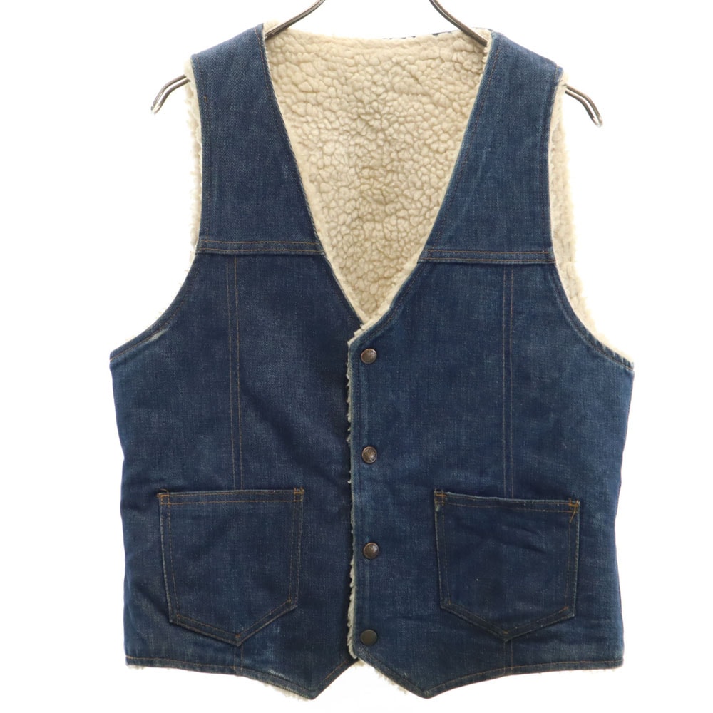 ヴィンテージ 70s ノースリーブ デニムボア ベスト M ブルー VINTAGE ランチウェアウエスタン インディゴブルー メンズ