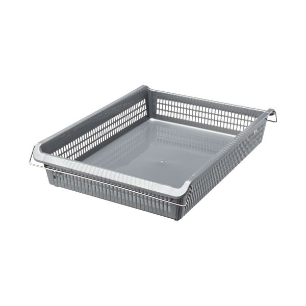 （まとめ）伊藤忠リーテイルリンクスタックトレーメタルハンドル付 浅型大 グレー STA3S 1個[x5セット]