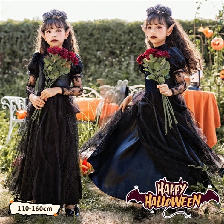 ハロウィン 衣装 子供 魔女 コスプレ 女の子 衣装 お姫様 魔女っ子 ヴァンパイア 子供 コスプレ 仮装 キッズ スカート コスチューム 子供 洋服 ワンピース Halloween 姫系 カラフルド