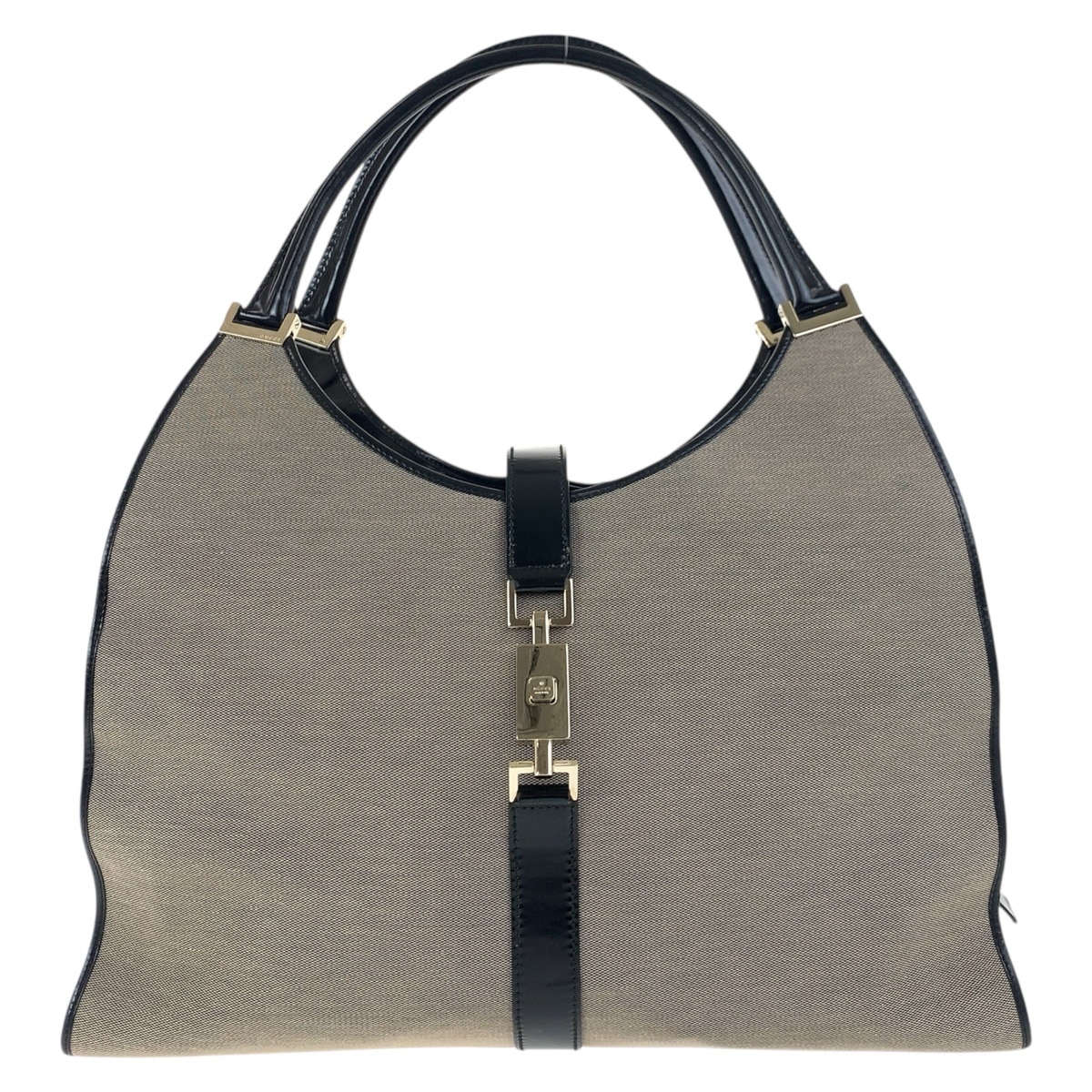 美品 ジャッキー グレー ベージュ ブラック ゴールド金具 キャンバス/レザー 019 0345 ショルダーバッグ 男女兼用 レディース 503766