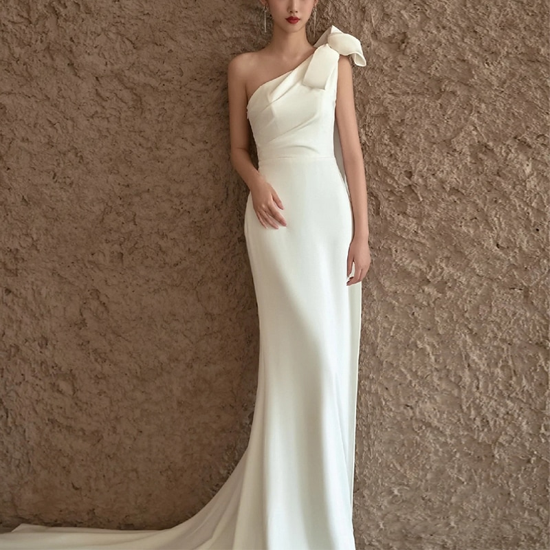 ドレス 衣装 イブニングドレス ロングドレス ワンショルダー 肩リボン フィッシュテール ロング丈 タイト ステージドレス 発表会 かわいい 大人可愛い きれいめ シンプル 上品 おしゃれ