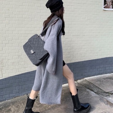 カーディガン トップス アウター セーター ジャケット 灰色 グレー ベージュ ミディアム丈 長袖