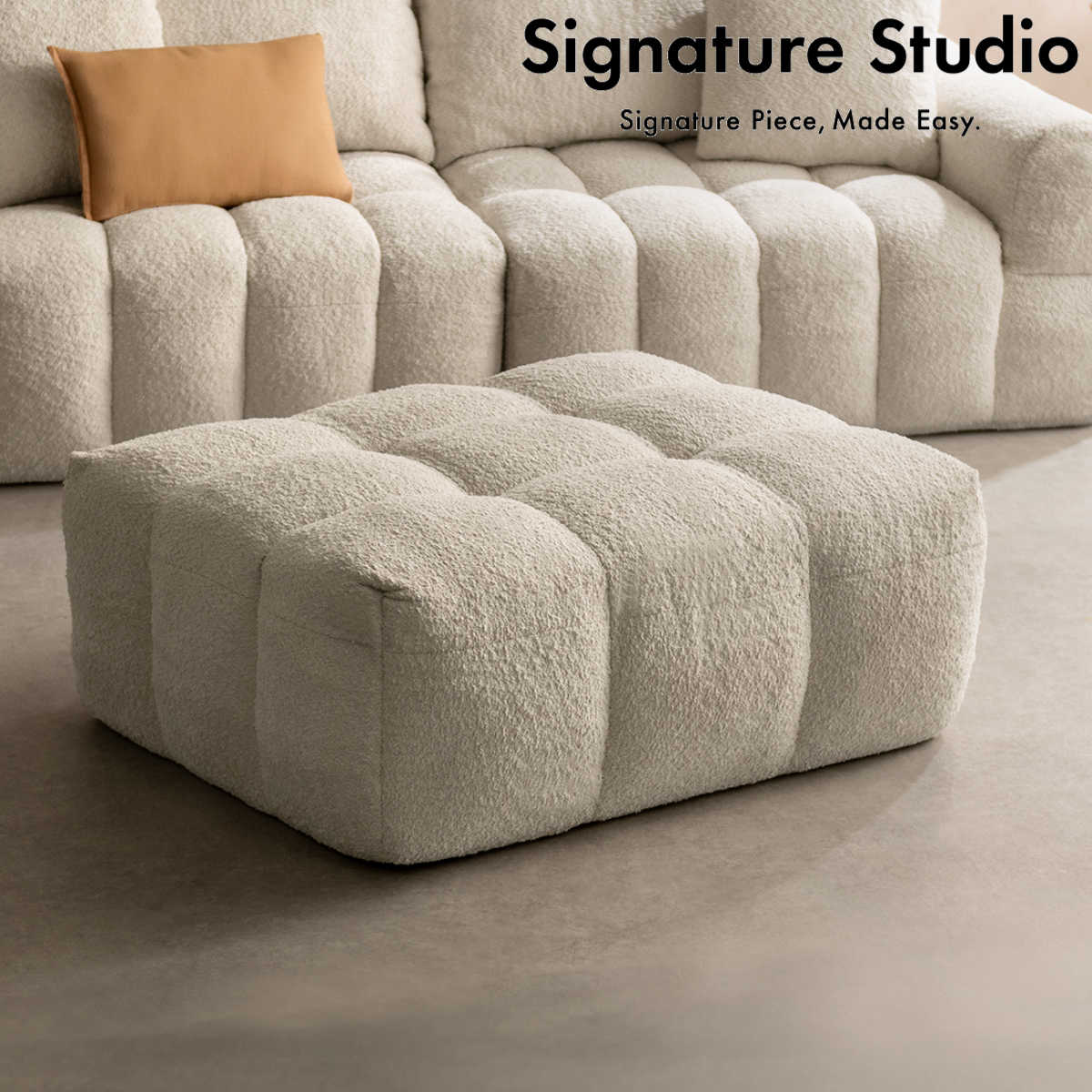 オットマン Albi ブークレ生地 Signature Studio スツール 足置き ソファー ローソファ リビングソファ フロアソファ 脚なし 完成品 ファブリック ソファ 座面 広い 17,745円