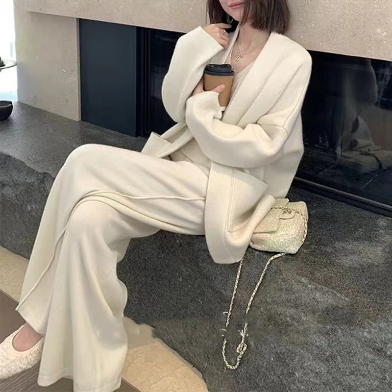 パンツロングパンツ今流行している新型塩系軽熟着デザイン感カジュアル減齢超きれい痩せ三点ニットセット