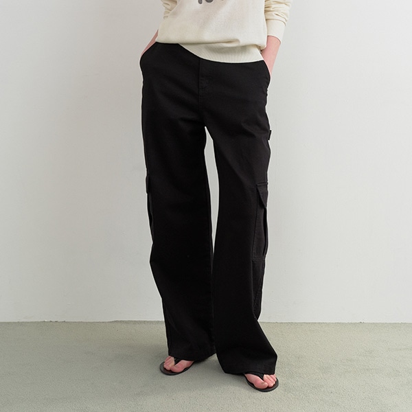 CARGO WIDE COTTON PANTS BLACK