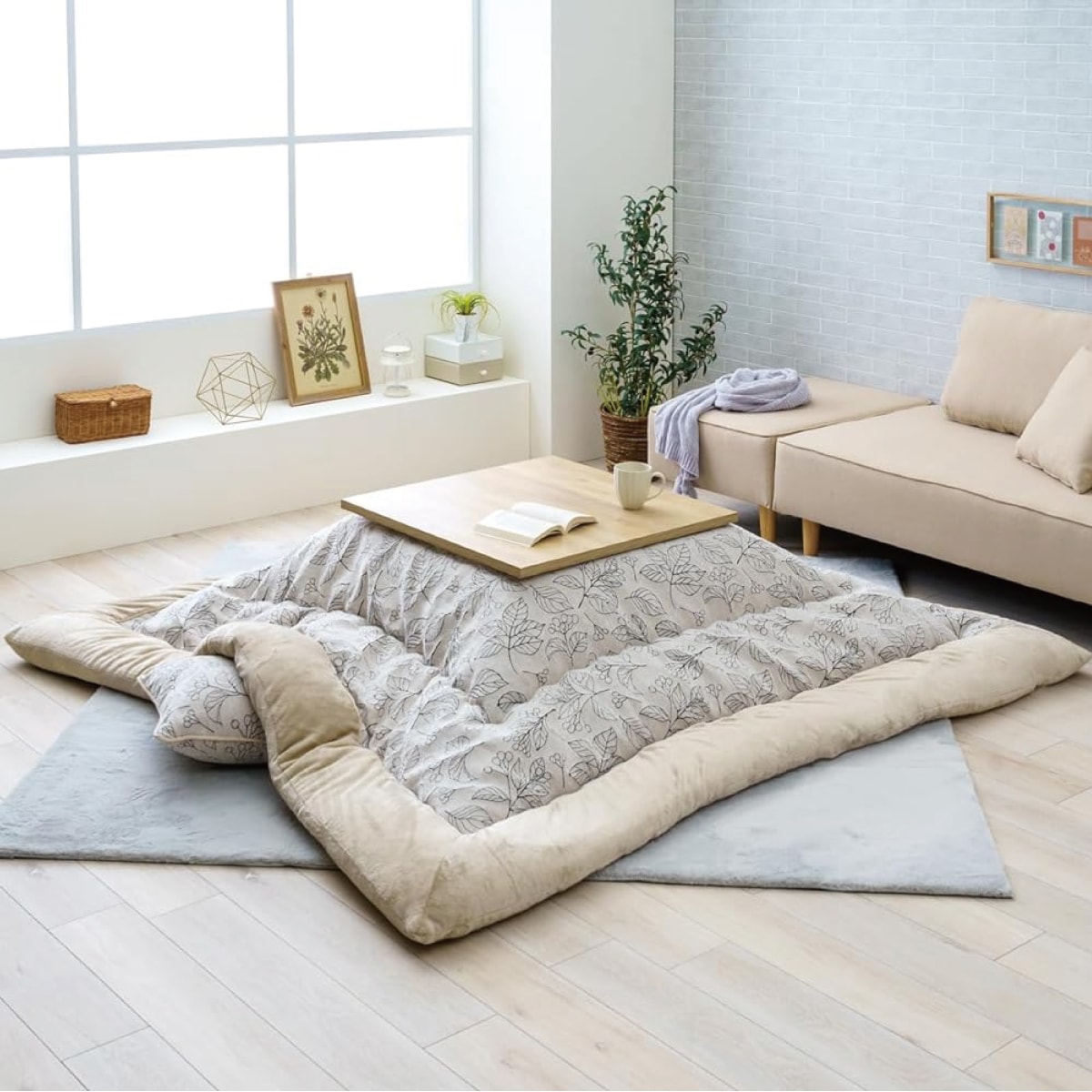 【I】【代引不可】イケヒコ こたつ 掛け布団 ブラン アイボリー 205×205cm 正方形 シンプル 北欧柄 こたつ布団 コタツ布団【北海道・沖縄・離島不可】【代引不可/