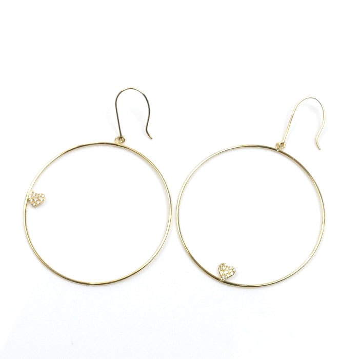 AHKAH アーカー K18YG イエローゴールド ハートパヴェデュオ フープ ダイヤ ピアス AK1465010400 ダイヤモンド0.03ct/0.03ct 2.4g レディース 中古