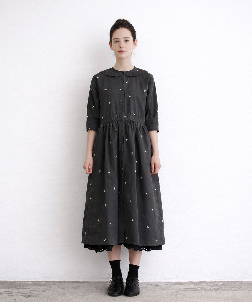 【Milla】ワンピース レディース 刺繍 ロングワンピース ナチュラル ゆったり 体型カバー コットンリネン カジュアル 韓国ファッション 春秋 N074o