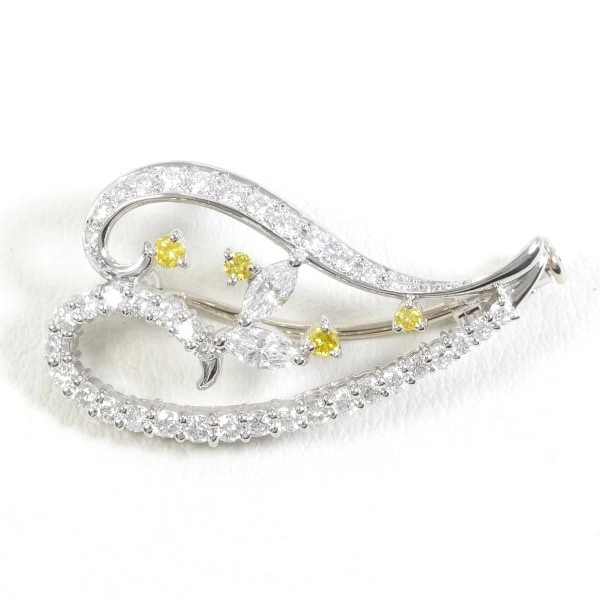 PT900 プラチナ K18WG ブローチ イエローダイヤ 0.13 ダイヤ 0.96 中古