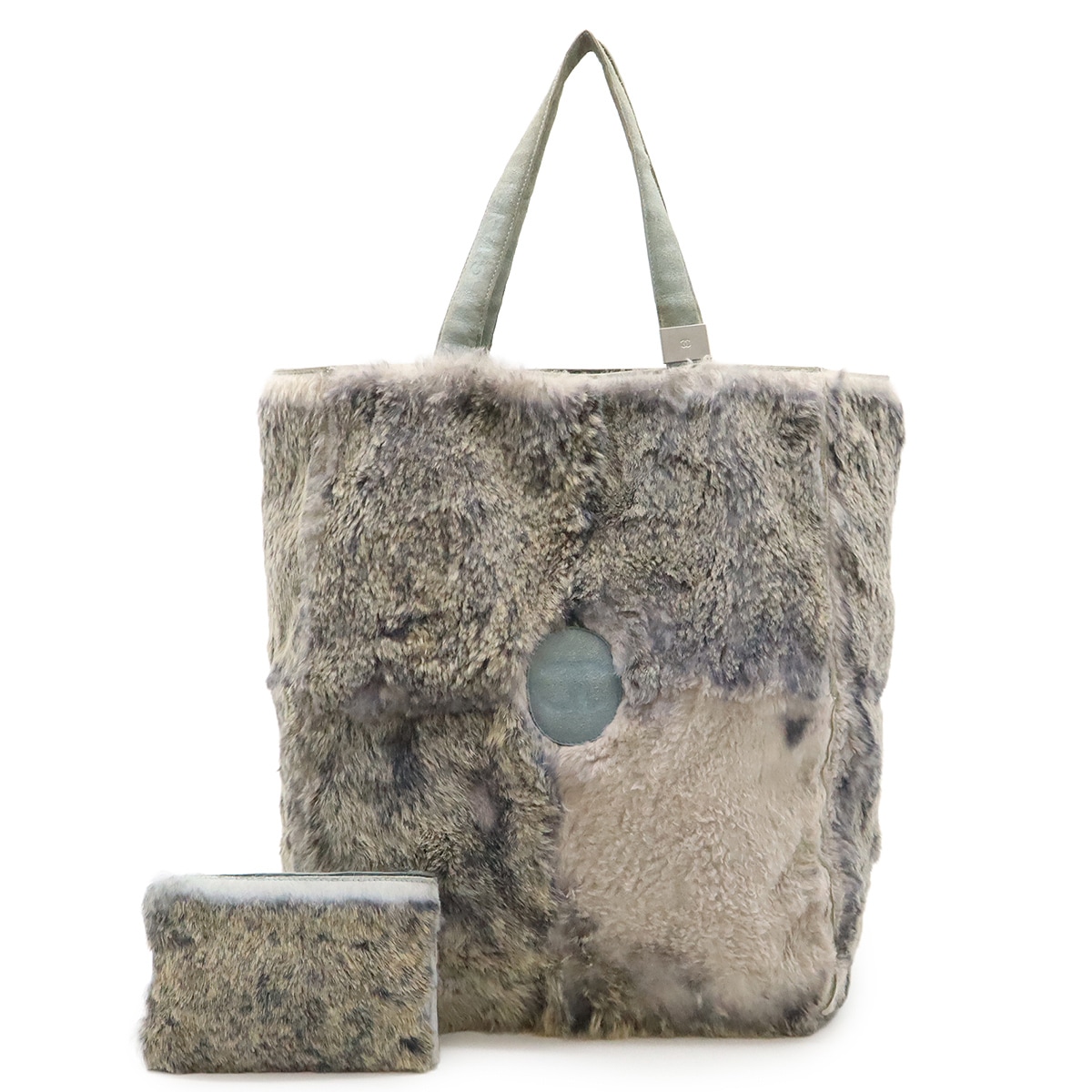 ラパン ラビットファー ココマーク トートバッグ ファートート スエード グレー ベージュ ポーチ付